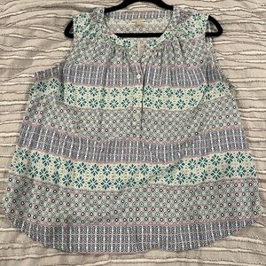 Talbots white, blue, purple smocked sleeveless top